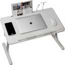 INHABIT UNION Folding Laptop Desk for Bed with Drawer,Folding Lap Desk with Adjustable Heights and Angles for Working Reading Writing,Bed Sofa Couch Laptop Table with USB Light Fan 23.6in (White)