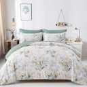 WONGS BEDDING Botanical Comforter Set Full, 7 Pieces Floral Reversible Bed in a Bag Green Leaves Bedding Set Soft Microfiber Full (1 Comforter,2 Pillowcase,2 Pillow Shams,1 Flat Sheet,1 Fitted Sheet), Full 78"x90"
