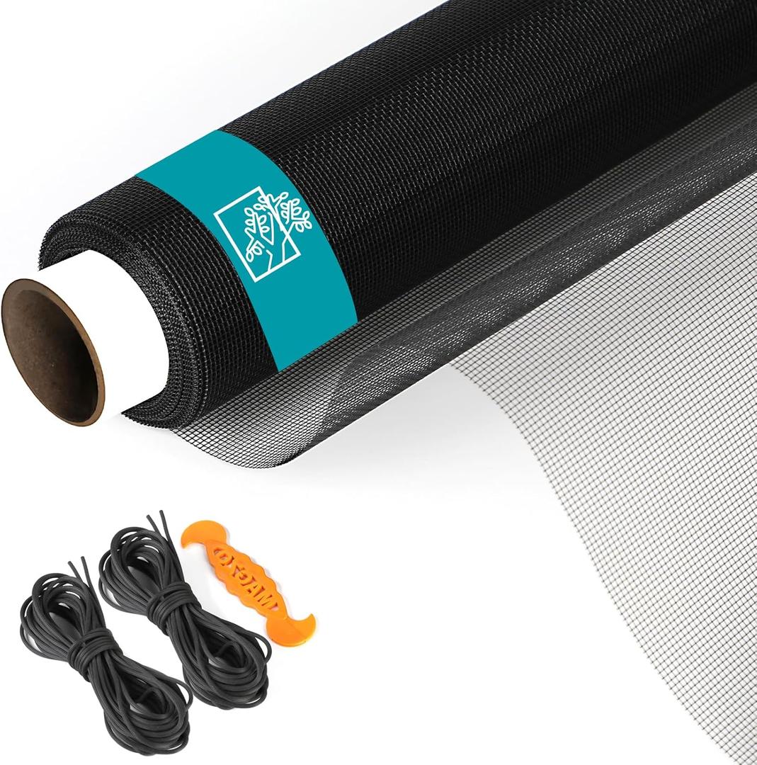 High Visibility Window Door Screen Roll,37.4IN x 16.4FT Polyester Window Screen Mesh,Black Screen Replacement Repair Kit for Window, Door,Patio,Porch(20x20 Mesh)