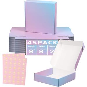 Purple Small Shipping Boxes, 45 Pack 8x8x2 Inch Cardboard Boxes, Mailing Shipping Boxes for Small Business