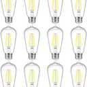 Ascher Vintage LED Edison Bulbs, 6W, Equivalent 60W, Non-Dimmable, Daylight 5000K, 700Lumens, ST58 Antique LED Filament Bulbs with 80+ CRI, E26 Medium Base, Clear Glass, Pack of 12