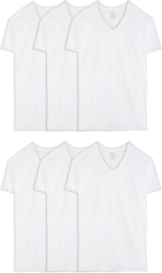 Fruit of The Loom Men's V-Neck Undershirts, Moisture Wicking & Tag Free, (X-Large Tall, Tall Man - White - 6 Pack)