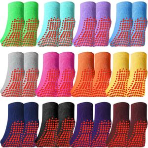 Geyoga 12 Pairs Non Slip Socks Ankle Grip Anti Skid Socks for Boys Toddlers Girl (5-11 Years, Assorted Colors)