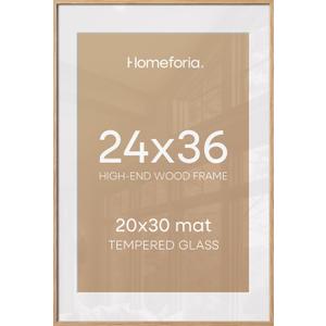 Homeforia 24x36 Natural Oak Poster Frame, High-End Wood, 20x30 Mat, Glass