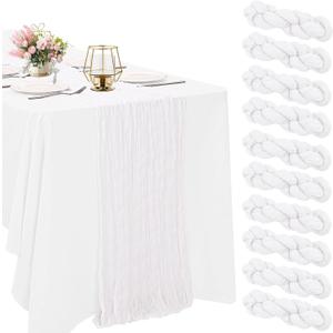 10 Pack White Cheesecloth Table Runner 10FT Boho Gauze Fabric Table Runner Vintage Rustic Sheer Runners for Wedding Party Bridal Baby Shower Long Table Decorations