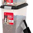 IRIS USA Dog Food Storage Container, 30 lbs & 11 lbs Combo, Cat Food Storage Container, Dog Treat Container, Airtight, Stackable, 2-Cup Scoop, Wheels, Easy Mobility, Black