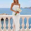 ZESICA Womens 2026 Summer Floral Strapless Maxi Dress Bodycon Side Slit Mesh Formal Cocktail Party Wedding Guest Long Dresses (White, XL)