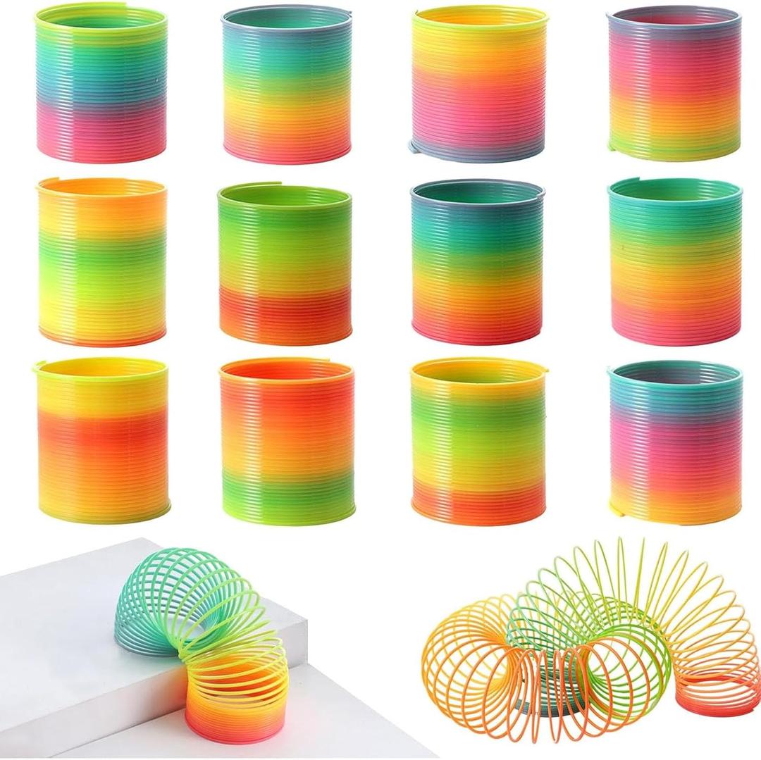 JOHOUSE Rainbow Magic Spring Party Favors for Kids, 12 PCS Colorful Plastic Spring Toy, Treasure Box Toys for Classroom, Fun Goodie Bags Stuffers for Kids Birthday