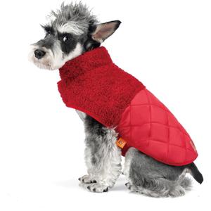 FOFOS Dog Winter Coat, Plush Dog Jacket with Leash Hole, Adjustable Warm Pet Snow Vest for Small Medium Dogs, Red, XS