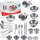 Tiny Classic Stainless Steel Kitchen Toys Cooking Utensils Set-Pretend Play Pots Pans Toy Cookware Kits for Kids Cooking Utensil Set Interactive Learning Role Play Educational Toys for Kids Mini Size
