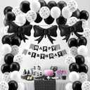 Leyndo 52 Pcs Black Bow Birthday Decorations Kit, 31.5'' Giant Black Bow Foil Balloon and 12'' Latex Balloons for Girls Women Coquette Bridal Engagement Wedding Baby Shower Birthday Party Supplies