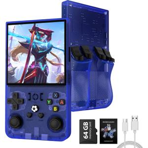 R36MAX Retro Handheld Game Console, 4.0 Inch IPS Screen, 64GB Memory, Portable Arcade Video Gaming Console Gift for Adults, Lake Blue