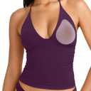 SUUKSESS Women Double Lined Halter Tank Top Summer Padded Going Out Tops Sleeveless Basic Shirts (Purple, XL)