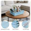 Soddeph 4 Pack Plastic Storage Basket with Handles, Wide Shallow Organizer Bin for Open-Top Desk and Drawer Organizer, Perfect for Snacks, Stationery (Blue)