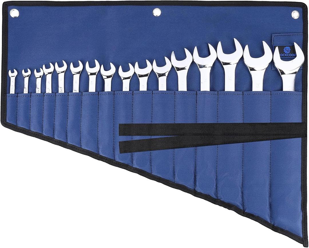 16 Pockets Wrench Roll Organizer, Rolled Tool Pouch Bag with Water Proof Oxford Cloth, Blue