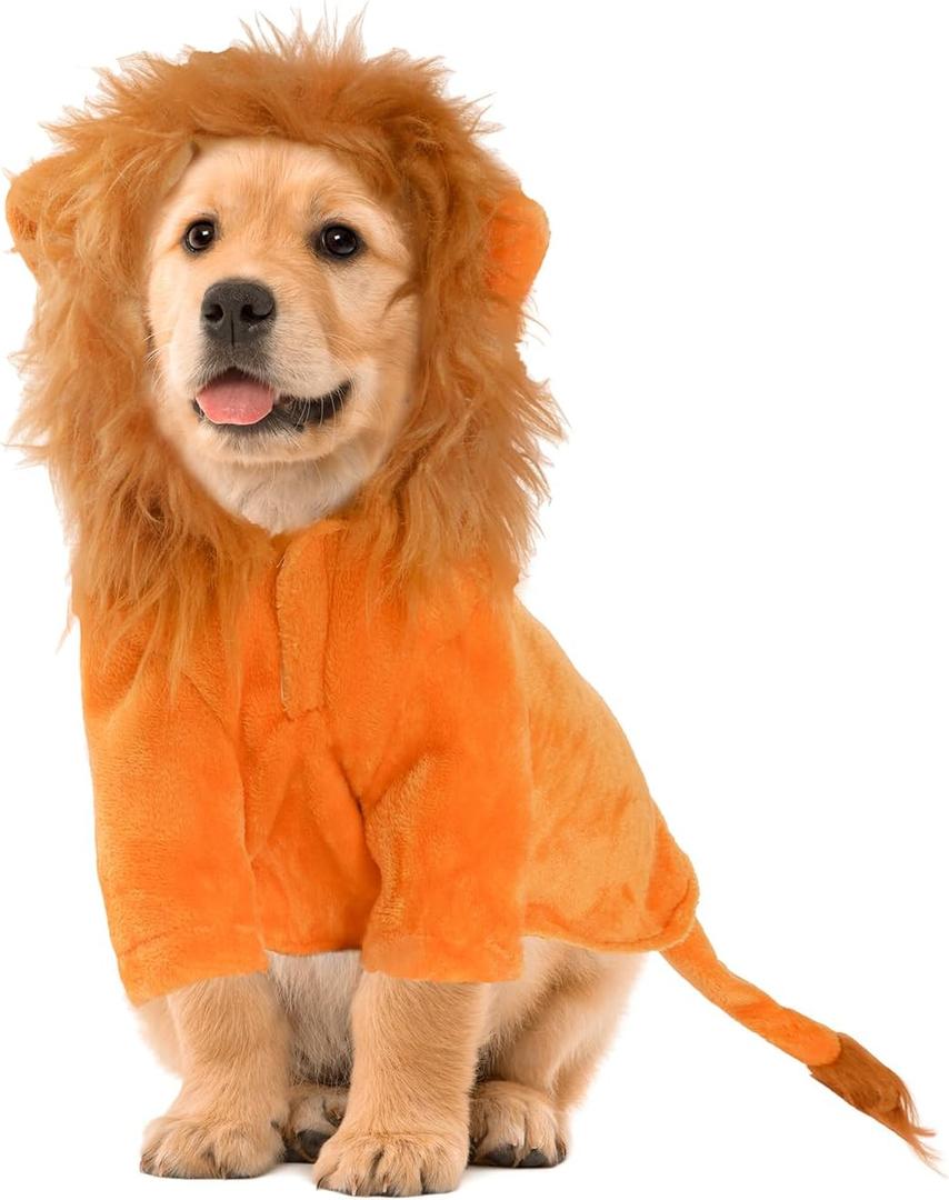 DELIFUR Dog Halloween Lion Costume - Adorable Pet Dress Up Clothes Animal Warmth Cosplay Holiday Coat for Small and Medium Dog Funny Outfit Comfort (Orange Lion, Large)