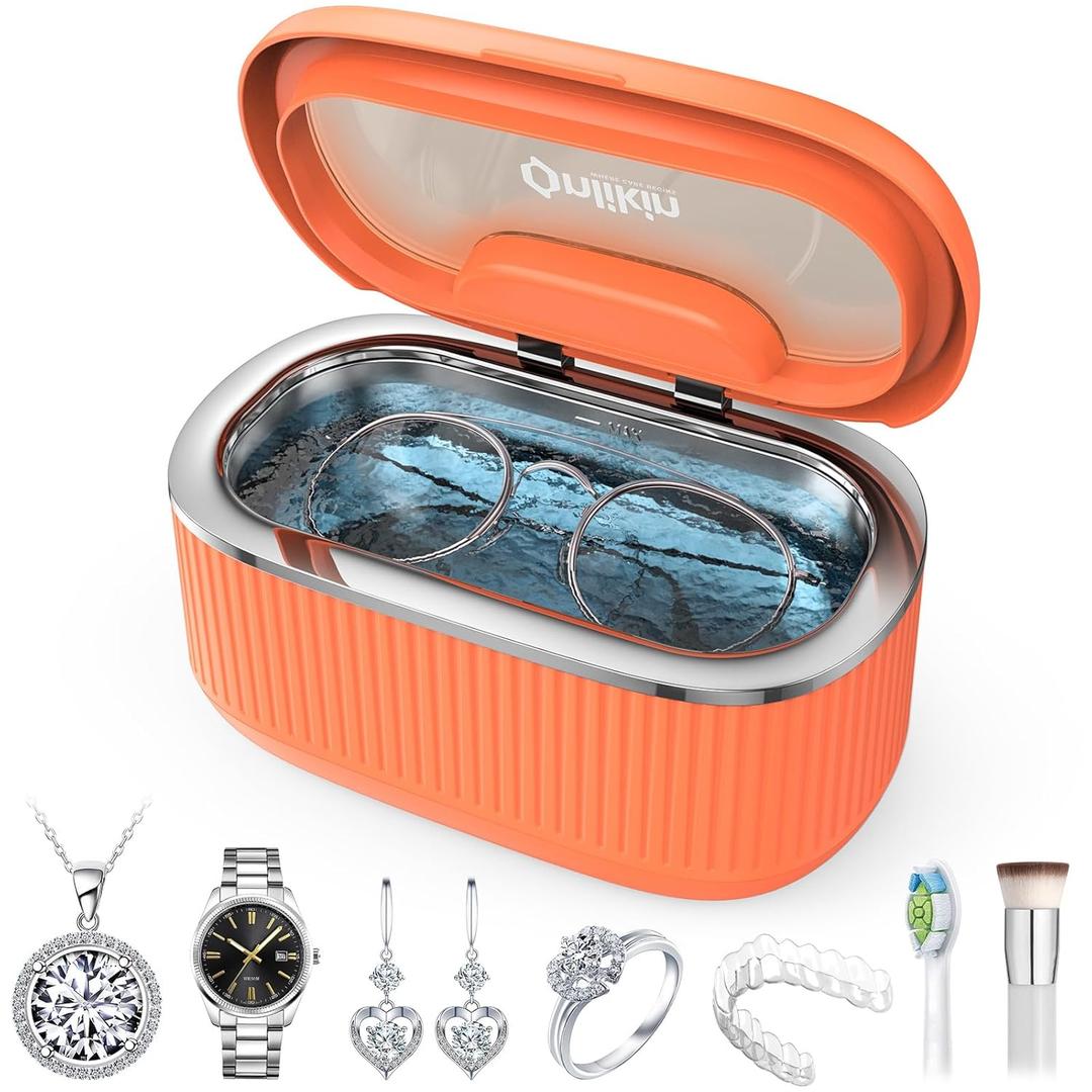 35W Ultrasonic Jewelry Cleaner, 45KHz Retainer Cleaner for Jewelry, 5 Timer & 3 Power Modes, Eyeglasses, Rings, Watch Strap, Dentures - 20oz, 304 Stainless Steel Tank, Quiet <38dB (Orange)