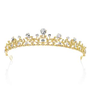 SWEETV Crystal Wedding Tiara for Bride & Flower Girls - Princess Tiara Headband Pageant Crown, Bridal Hair Jewelry for Women and Girls, Gold