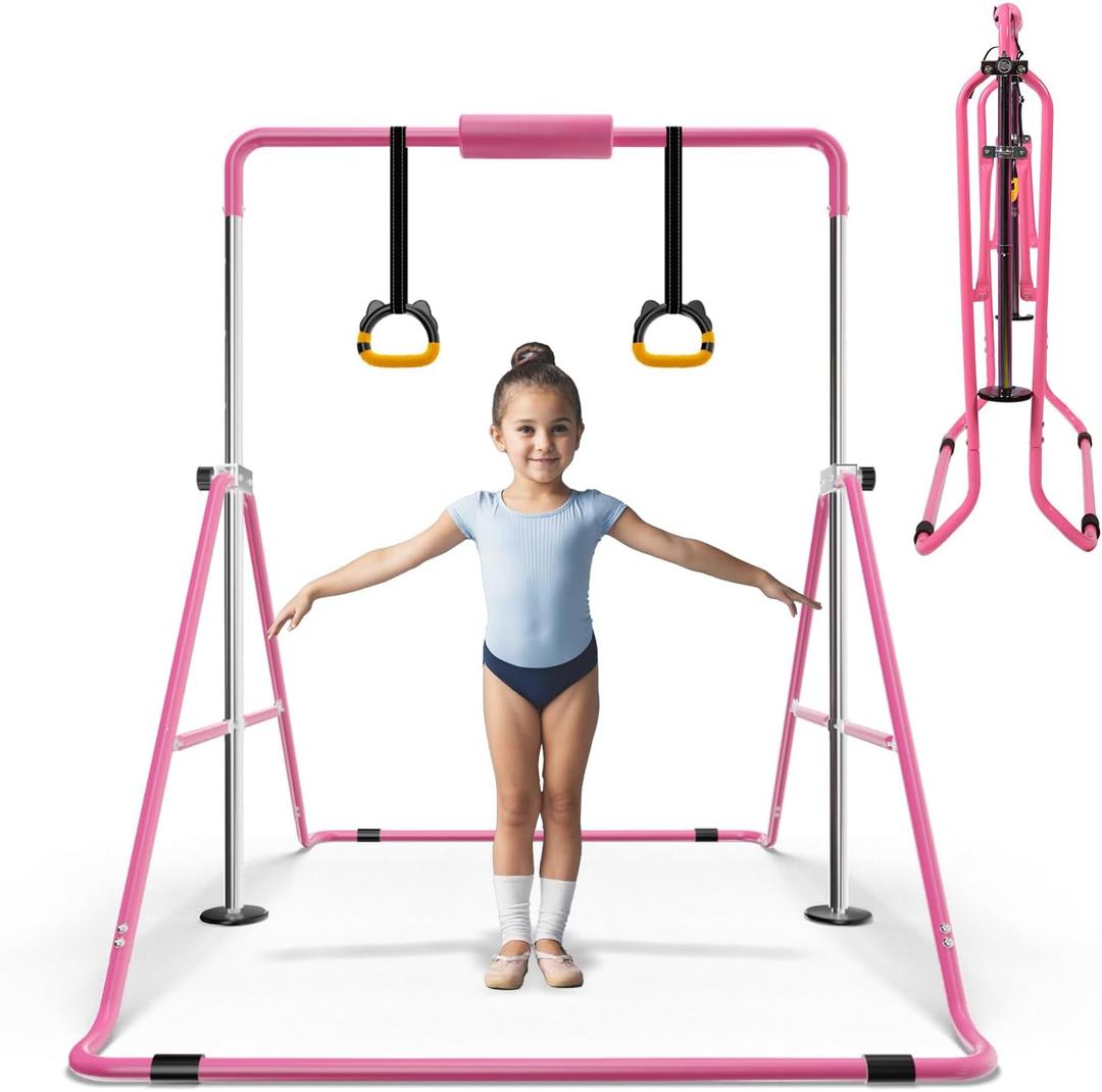 Expandable Bar for Junior Gymnasts - Adjustable and Folding DesignExpandable Horizontal Bars Durable and Sturdy Bars (Pink)