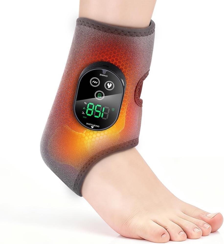 Cordless Foot Massager for Neuropathy, Foot and Ankle Massager, Ankle Heating Pad with Massage, 6 Heating, 3 Massage Modes&Timer, Gray