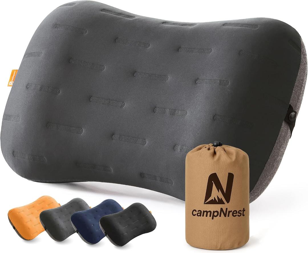 Inflatable Camping Pillow - Ultralight Compact Air Pillow for Travel, Backpacking & Hiking - Ergonomic Neck & Lumbar Support - Portable Inflatable Pillow with Removable Washable Cover - (Grey)
