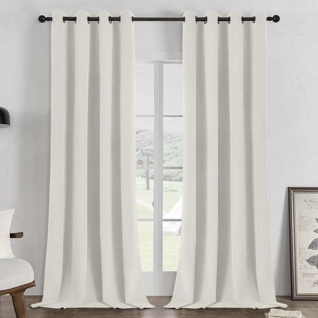 Joydeco White 100% Blackout Curtains 96 Inch 2 Panels, Luxury Thermal White Velvet Curtains for Bedroom Living Room, Soundproof Blackout Window Drapes, Grommet Top (52W x 96L)