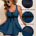 Aleumdr Women Printed Two Piece Tankini Swimsuits Tummy Control Swim Dress High Waisted Boyshort with Pockets (Blue, L)