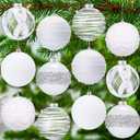 Lyrow 12 Pcs 4 inch Christmas Balls Ornaments Glitter Shatterproof Christmas Decorations Tree Balls Sparkly Holiday Ornaments Bulk for Xmas Trees(White, Silver)