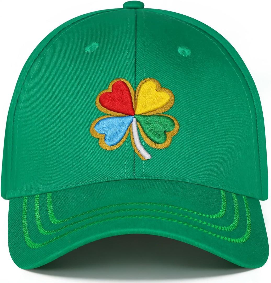 St Patrick's Day Hat for Men Women, Adjustable Embroidered Shamrock Baseball Cap, Green Irish Trucker Hat (Colorful&gold)