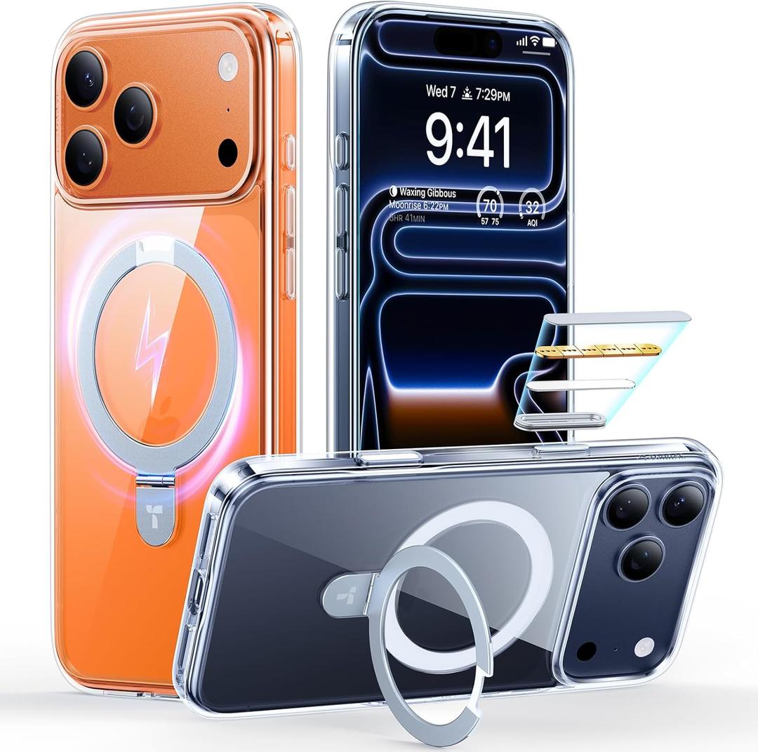 TORRAS Ostand Magnetic for iPhone 17 Pro Case Clear, Fit for MagSafe, 3X Military Drop Protection, Camera Control, Slim Phone Case for iPhone 17 Pro with Kickstand, Anti Yellowing Cover 6.3", Clear