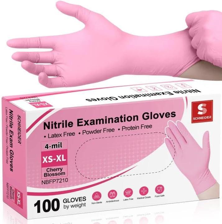 Schneider Nitrile Exam Gloves, 4-mil Medical Gloves Disposable Latex Free, Powder Free, Food Safe Glove for Examination
