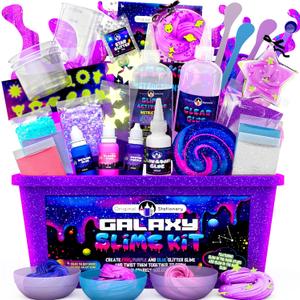 Original Stationery Galaxy Slime Kit for Kids Ages 8–12, DIY Space Slime Set with Glow-in-The-Dark Stickers & Galactic Glitter, Fun Cosmic Craft for Creative Play, for Boys & Girls