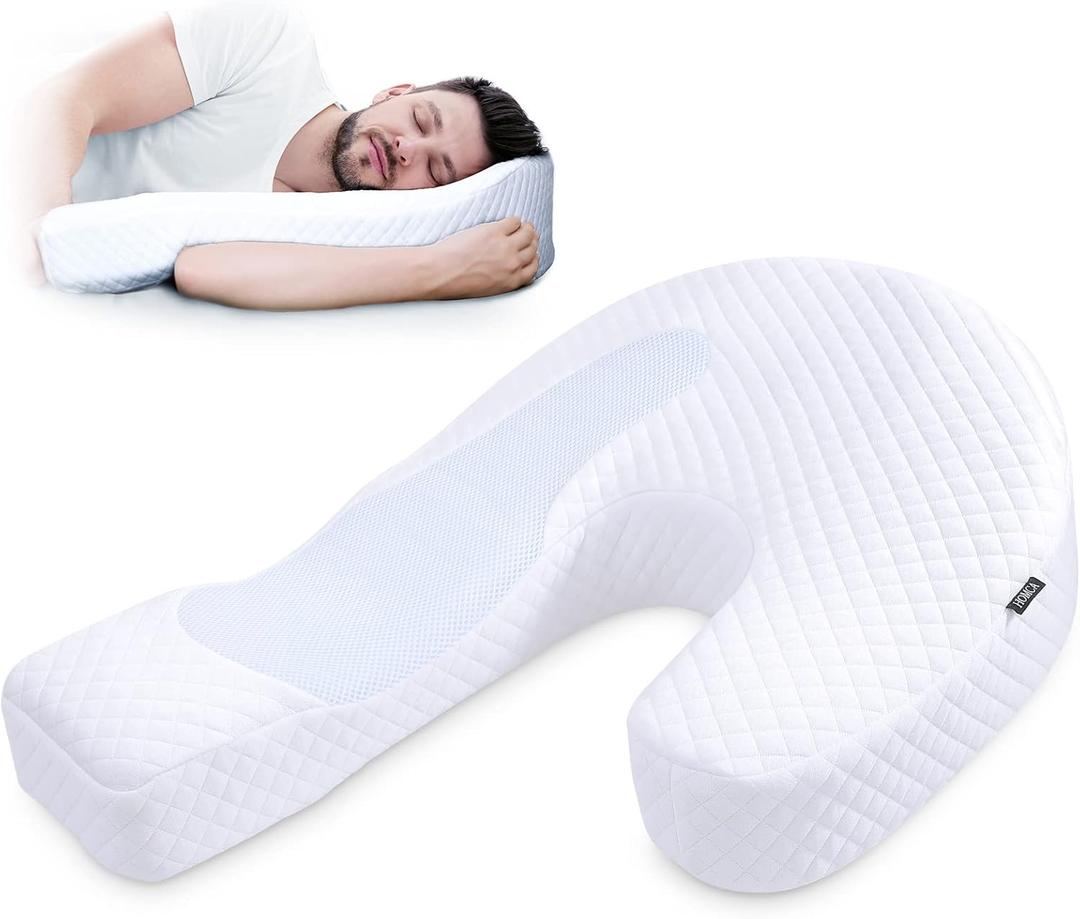 HOMCA Side Sleeper Pillows for Adults, Memory Foam U Shaped Pillows for Neck Pain Relief, Cervical Neck Pillow for Side Sleepers with Removable Washable Pillowcase (Upgraded Version) (King Size (27.8"L x 20.2"W x Max6.7"H), White)