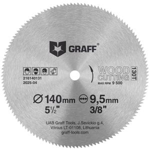 5-1/ 2 Inch Carbon Steel Circular Saw Blade for Wood, Plywood, Laminate, Drywall, Plastic – 130T Wood Cutting Disc with 3/ 8 Inch Arbor from GRAFF