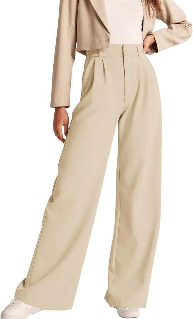 NIMIN High Waisted Work Pants for Women Business Casual Outfits 2025 Office Dress Pants Trousers with Pockets (Medium Short, Apricot)