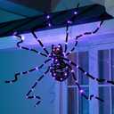 EAMBRITE Halloween Decorations Outdoor 5FT Bendable Scary Giant Spider with 83LT Purple Lights Black Fake Spider for Halloween Indoor Outdoor Yard Home Parties Creepy Dcor