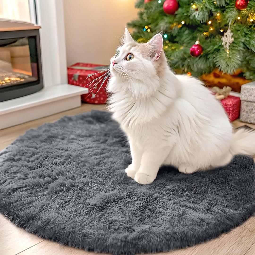 OLANLY Grey Round Rugs for Bedroom - Machine Washable, 2 ft Circle Area Rugs for Living Room, Soft and Fluffy Shaggy Carpet for Teen Girls and Boys, Nursery Rooms, Dorms, Home Decor Aesthetic