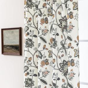 Floral Farmhouse Curtains 96 Inches Long 2 Panel Set for Bay Window,Semi Blackout Green and Brown Primitive Farm House Style Antique Curtains for Living Room Bedroom, Size: 50"W x 96"L