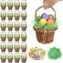 24 Pcs Mini Easter Eggs Basket Set Small Woven Wicker Baskets with Pastel Easter Eggs Green Raffia Grass Foam Speckled Egg Spring Decorations Party Favors