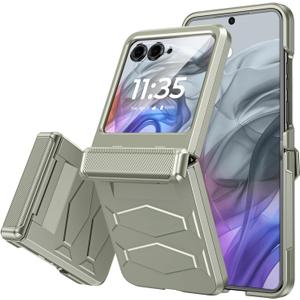 Vizvera for Motorola Razr 2024/Razr 2025 Case with Hinge Cover, Built-in Screen Protector Shockproof All-Inclusive Smartphone Cover Wireless Charging for Motorola Razr 2024/Razr 2025(Natural Titanium)