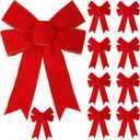 Sggvecsy 10 Pcs Christmas Red Bow 13 x 9 Inches Wreath Bows Christmas Velvet Bows Large Xmas Tree Decorations Gold Edge Hanging Ornaments Handmade Crafts for Home Indoor Outdoor Fence Stairs Railing