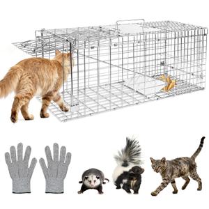 Humane Live Animal Trap Cage 32" × 13" × 11",Heavy-Duty Live Catch Cage for Raccoon, Squirrel, Stray Cats, Groundhogs, Armadillos, Opossums, Rabbits, Skunk, Mole, Small Wildlife Control