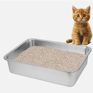 Stainless Steel Cat Litter Box for Big Cats,Large Metal Cat -Easy to Clean,Small Stainless Steel Litter Box(17.5" L x 13.6" W x 4.1" H).