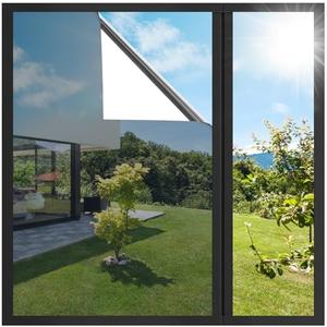 Homein One Way Window Privacy Film, Heat Blocking Reflective Mirror Window Tint for Home See Out Not in, Sun Blocker UV Protection Peel and Stick House Glass Door, 17.5 in X 6.5 Feet, Silver (3 Pack)