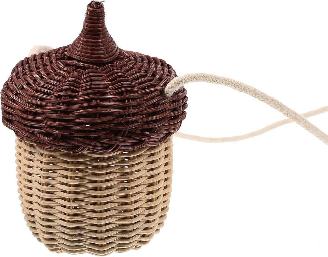 Rattan Woven Basket Bags: 1Pc Acorn Shaped Basket Purse Wicker Straw Purse Rattan Bag Handwoven Crossbody Bag, Mushroom Basket Acorn Bag Wicker Basket for Girls Women Little Red Riding Hood Basket