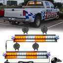 Xprite Windshield Dash Strobe Dual Light Bar Aluminum w/Suction Cups, White&Amber LED Deck Hazard Caution Flashing Traffic Advisor Lights Bar for Emergency Construction Plow EMS POV Vehicles Trucks
