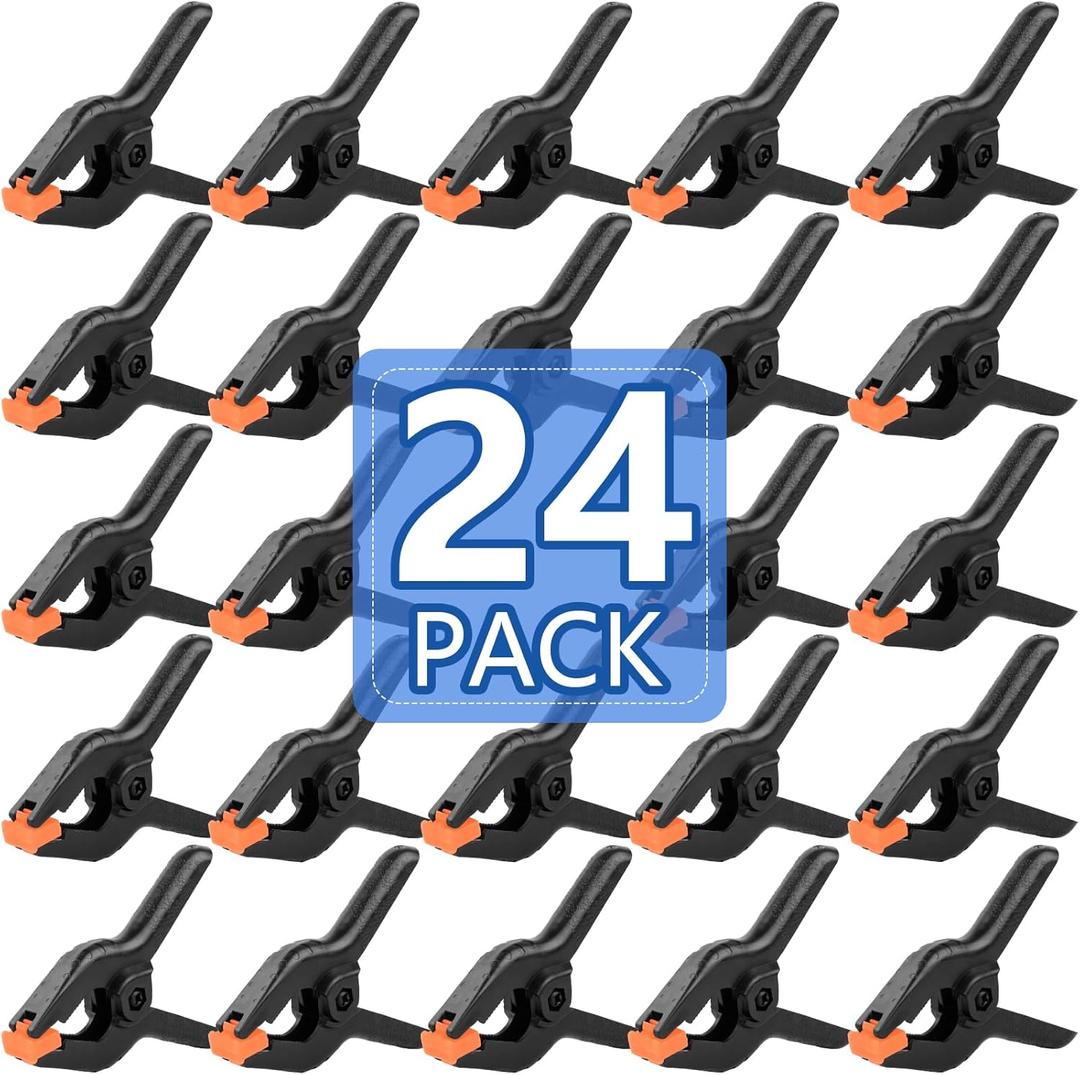 24 Pack 3.5 inch Plastic Spring Clamps, Black Heavy Duty Clips, Backdrop Clips, Plastic Clamps for Crafts, Backdrop Stand, Woodworking, Photography