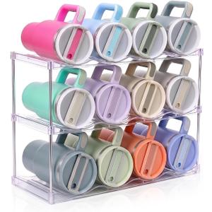 Large Compartment Water Bottle Organizer, Stackable Water Bottle Holder for Stanley 40 oz Tumbler, Clear Tumbler Organizer for Cabinet, Kitchen Pantry or Countertop, 3 Pack (3 Pack)