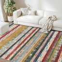 8x10 Washable Area Rug: Moroccan Large Neutral Boho Area Rug for Living Room & Bedroom Geometric Non-Slip Farmhouse Carpet for Living Room Red&Blue Colourful 8'x10'.
