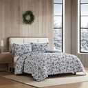 Eddie Bauer - King Quilt Set, Super Soft Bedding with Matching Shams, Rounded Corners, Diamond Corner Stitch (Woodblock Floral Black, King)